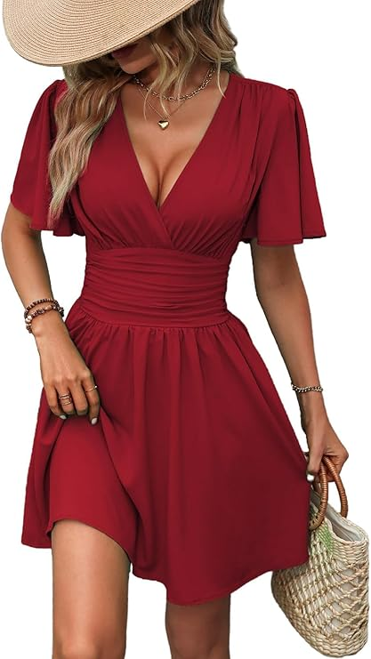 Pure Elegance – Midi V-Neck Dress, Waist-Fitted